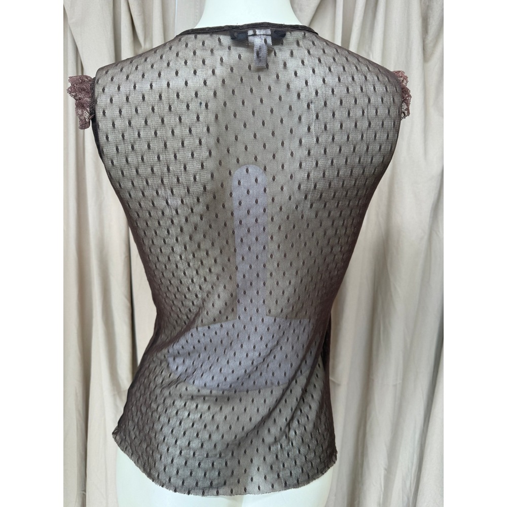 Express Vintage Y2K Brown Sheer Lace Mesh Button Front Top Size M - Picture 2 of 7